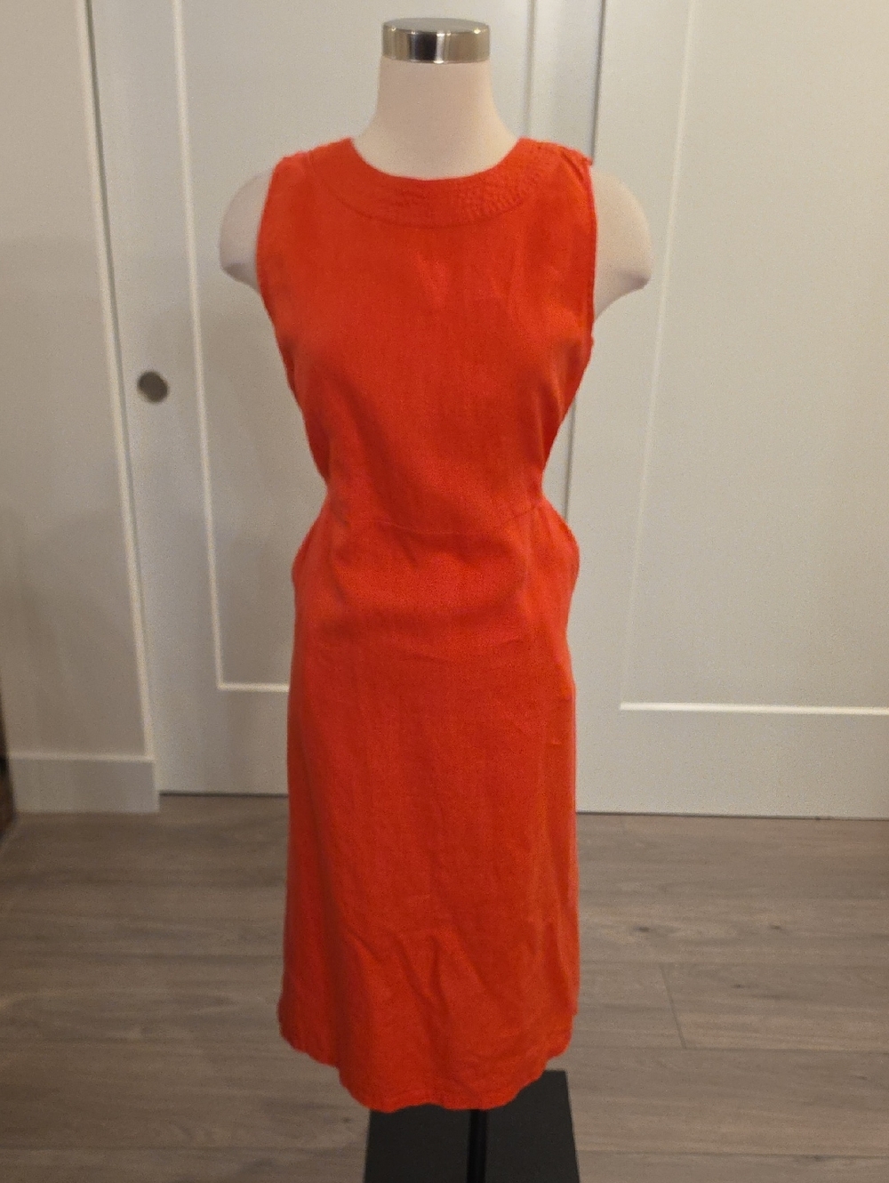 Nicole Miller 100%Linen Sleeveless Orange Midi Sheath Dress size 8 NWOT